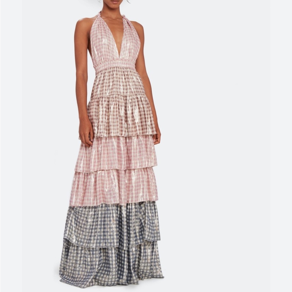 Loveshackfancy  clarissa ruffle, pink,open back(backless) maxi dress